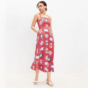 NWT 🍒❤️ LOFT Can Print Linen Blend Strappy Midi Dress🍒❤️🍒🍒❤️❤️❤️❤️🍒🍒